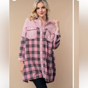 Pink Plaid Button-Up Tunic